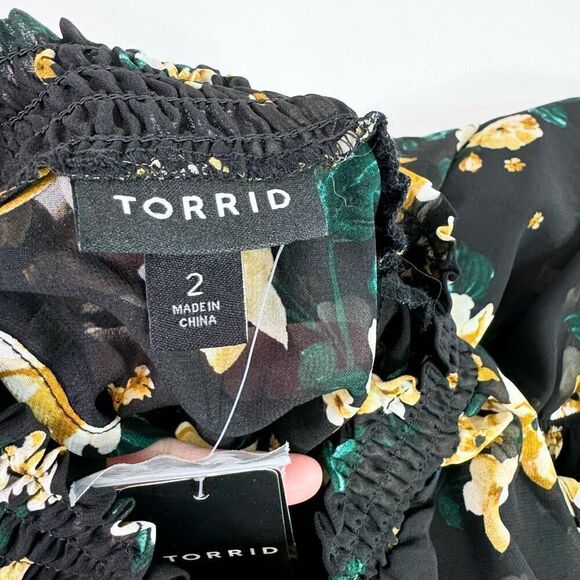 Torrid Dress Womens 2X Black Floral Chiffon Smocked Blouson Flutter Sleeve new - Picture 6 of 11